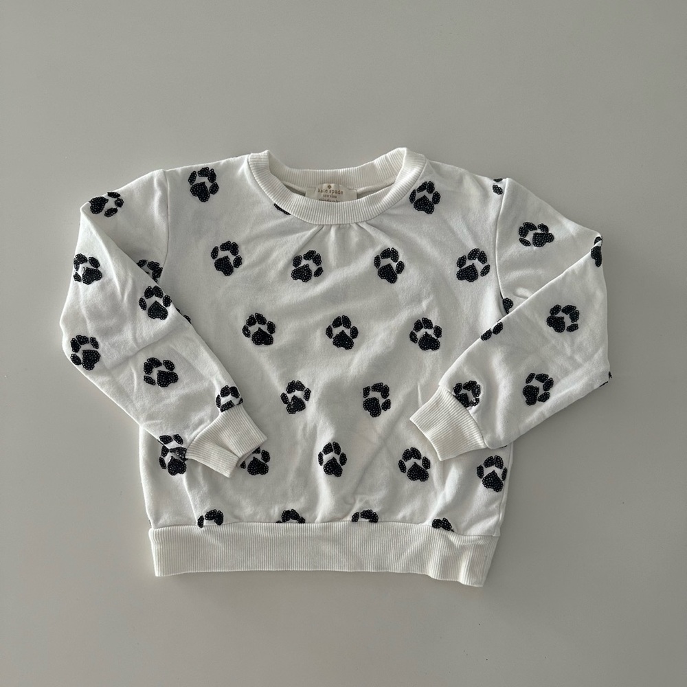 KATE SPADE girl white sweater with black sequins cat paws in size 4